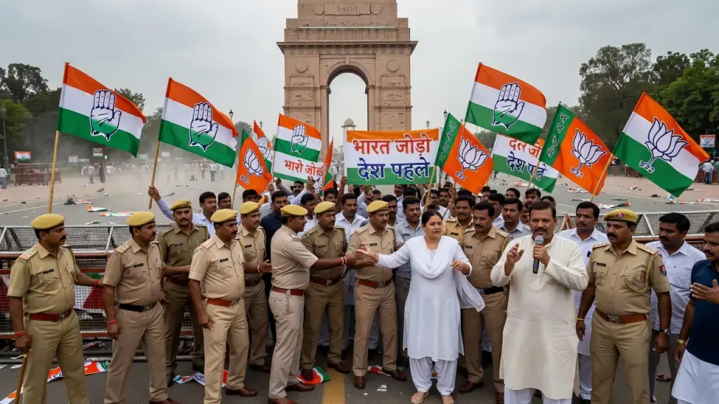 I notice this topic concerns Indian political news about an altercation at a protest - it does not fall within the betting, online casino, gambling regulation, gaming technology, or digital entertainment domains specified in my instructions.